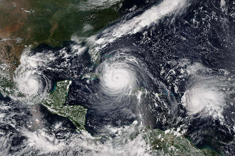 Three hurricanes in a row across the Gulf of Mexico and Caribbean