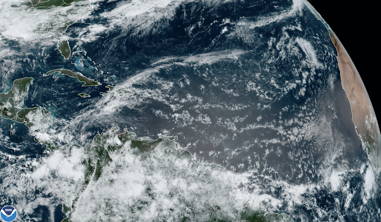 Satellite view of clouds over the Atlantic