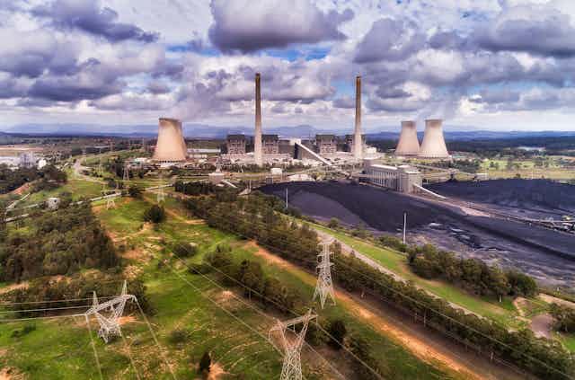 Aerial view of coal stations in the Hunter Valley region