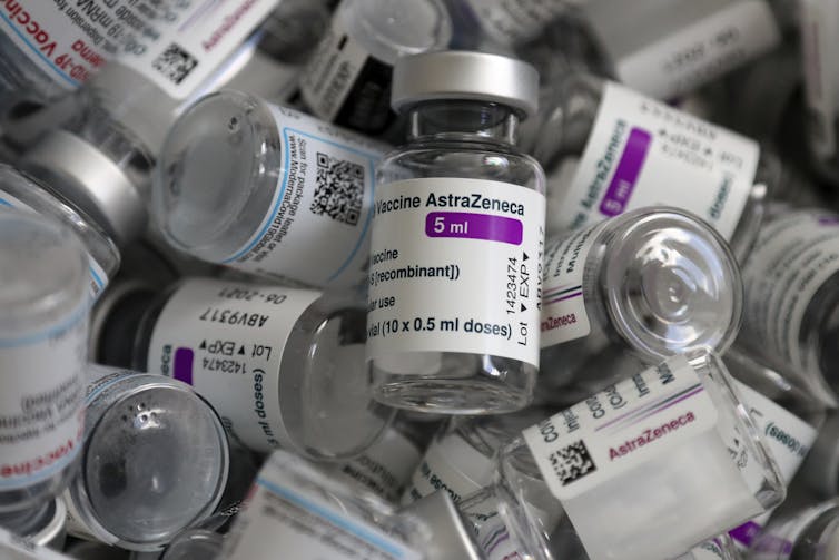 Empty vials of the AstraZeneca vaccine