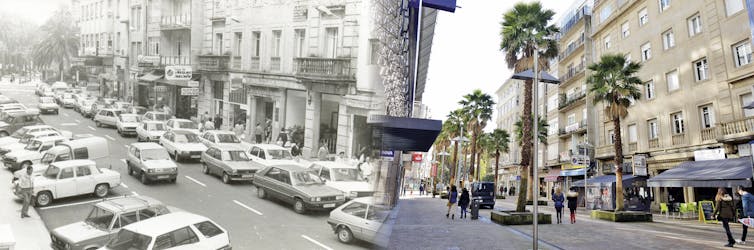 A traffic-choked street is turned into a highly walkable, attractive area