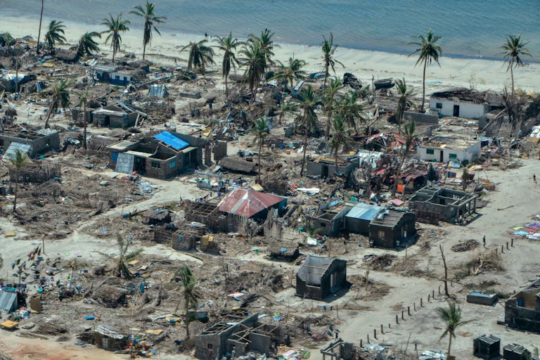 Coastline, homes and trees damaged by Cyclone Kenneth