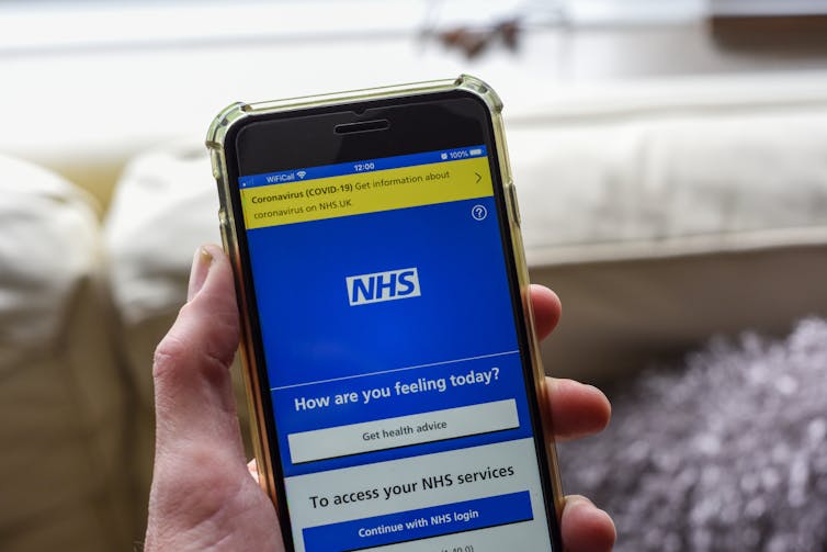 A phone screen showing the NHS app