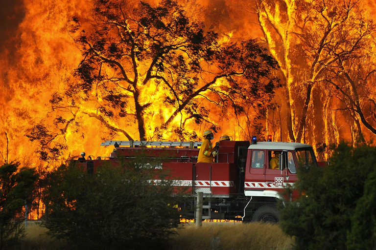 Crowning fire with firetruck