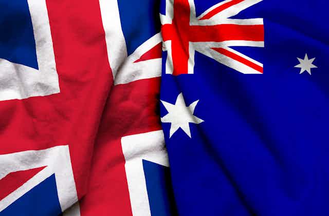 British and Australian flags next to each other.