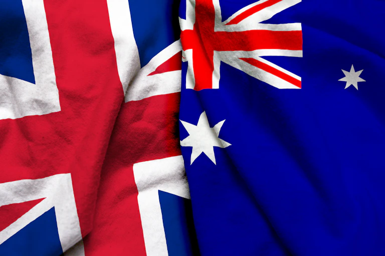 British and Australian flags next to each other.