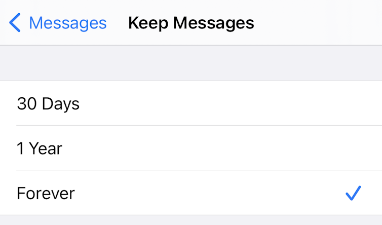 Messages history options