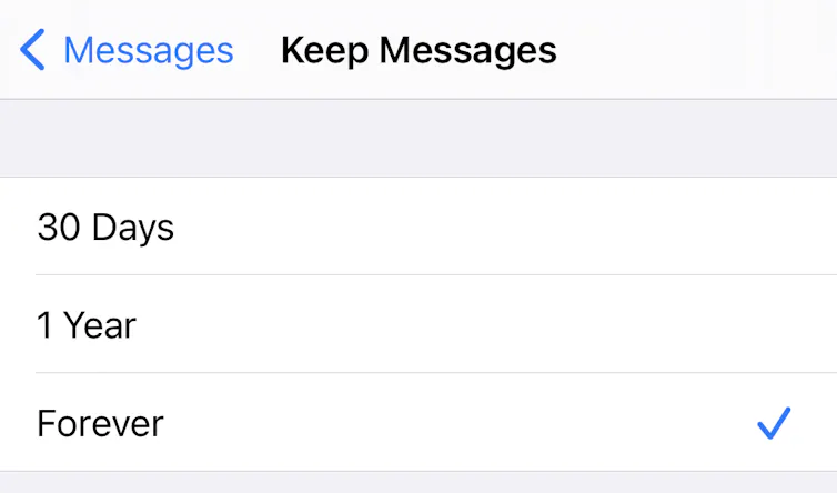 Messages history options