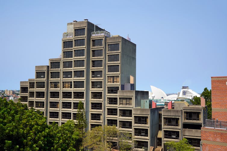 view of Sirius apartment building with Sydney Opera House in background