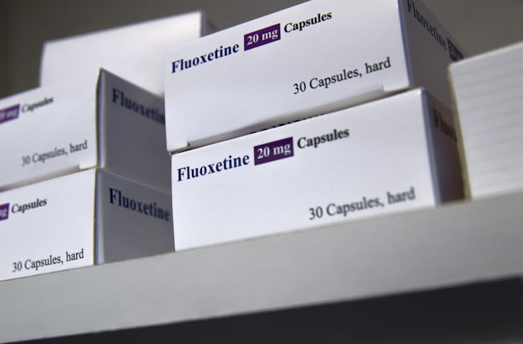 Boxes of fluoxetine, an antidepressant medication