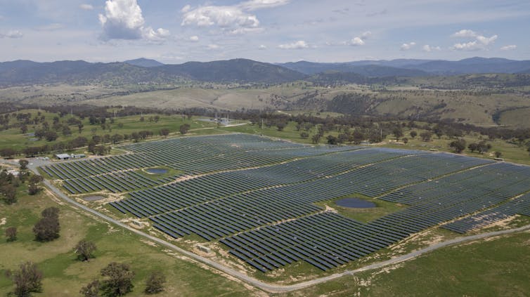 Solar panel farm in a field