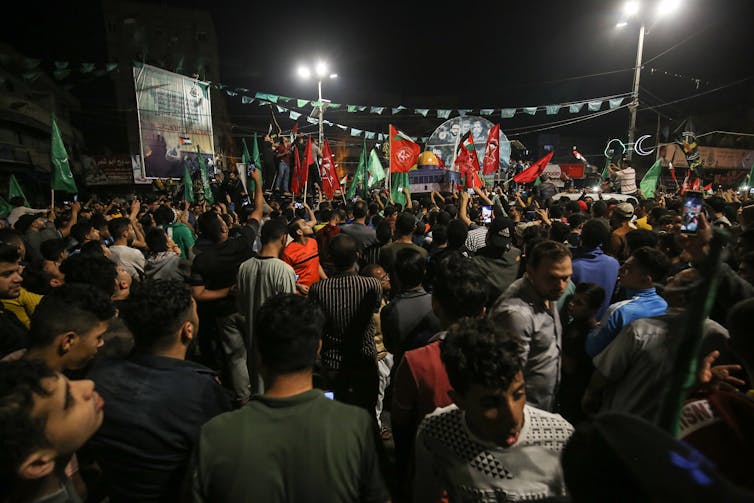 Crowds celebrating in Gaza