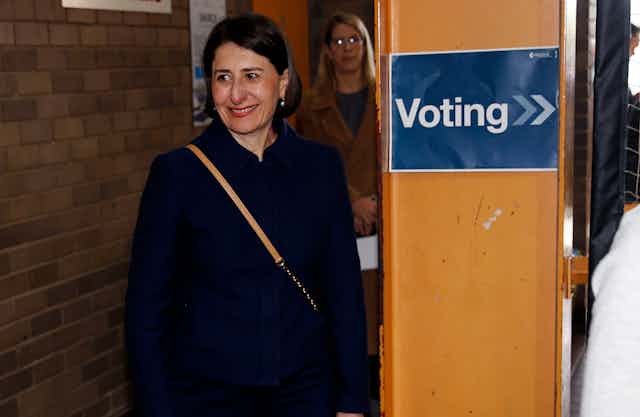 NSW Premier Gladys Berejiklian at a by-election polling station.