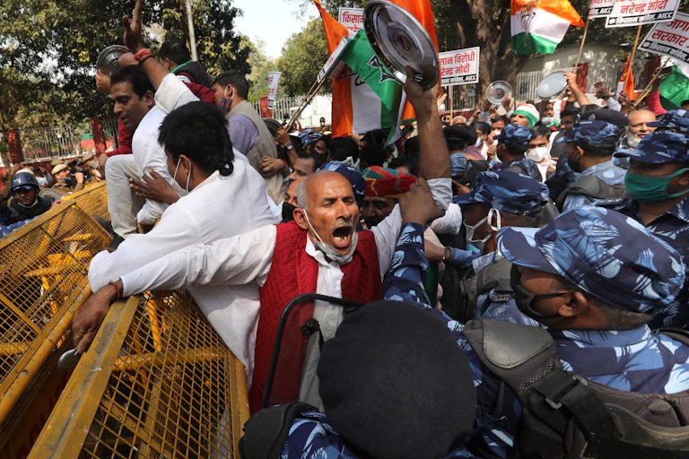 Men with flags meet riot police