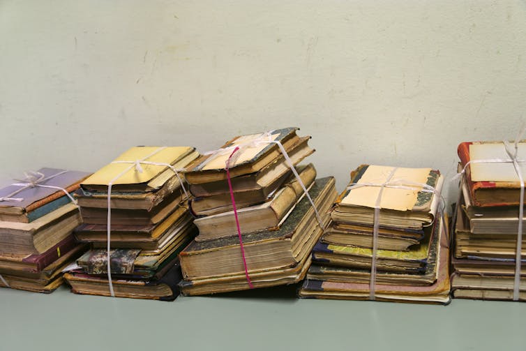 Stacks of old books.