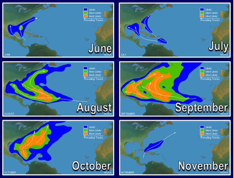Maps of storm activity by month