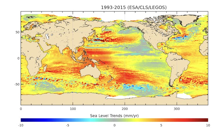 Map showing global sea level rise
