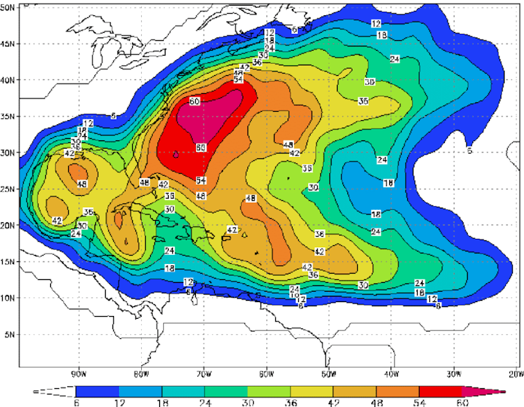A map of storm probabilities over the Atlantic coasts