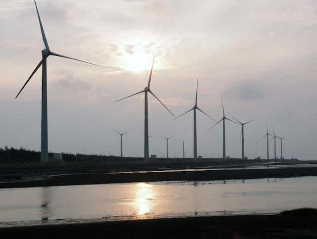 A series of wind turbines