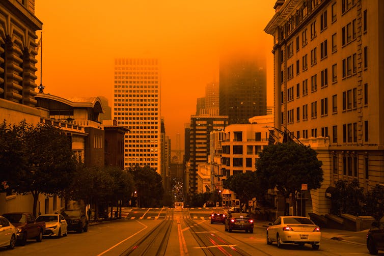 An orange glow over San Francisco.
