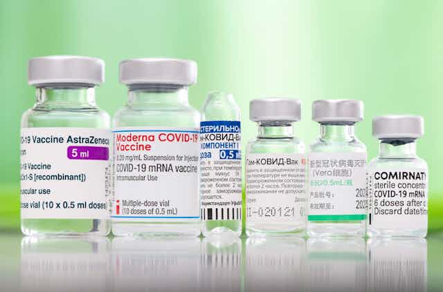 Vials of several COVID-19 vaccines