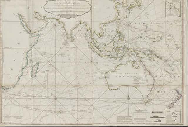 Laurie and Whittle's New chart of the Indian and Pacific Oceans between the Cape of Good Hope, New Holland and Japan, 1797