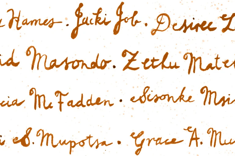 Names of various authors in the book written in ink and in cursive.