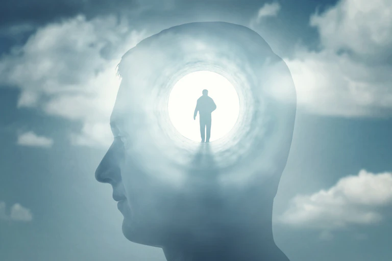 Illustration of a person inside someone's head.
