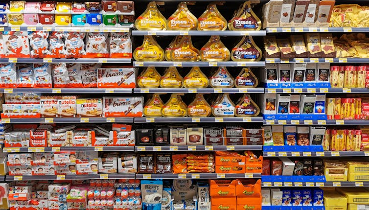 Image of a chocolate aisle in the supermarket.
