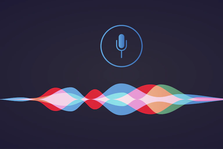 illustration of colourful soundwaves with a microphone item over them