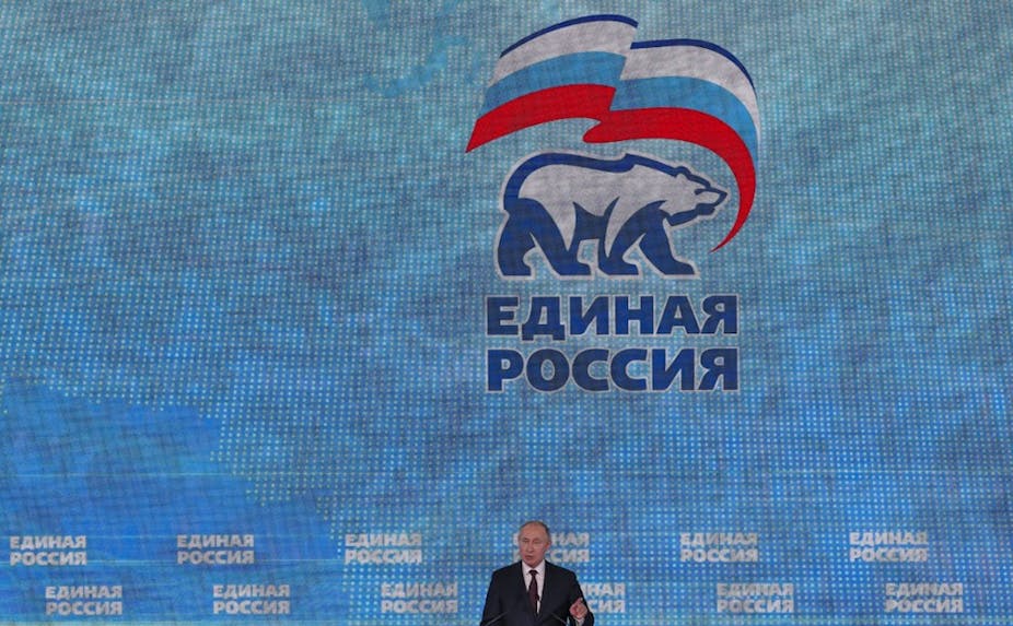 Vladimir Poutine lors d'un congrès de Russie unie en 2019.