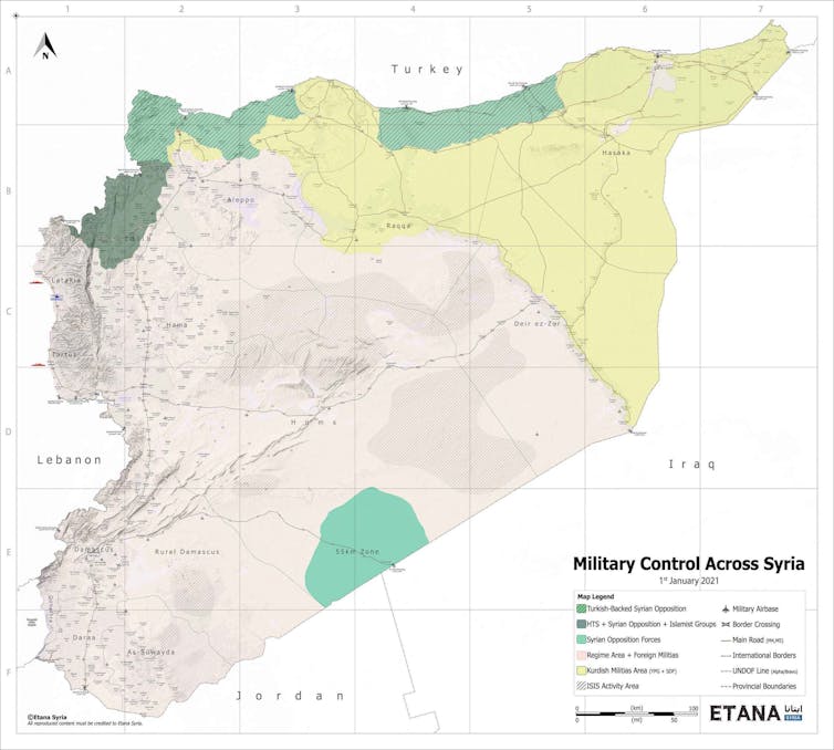 Carte de la Syrie montrant les zones de contrôle