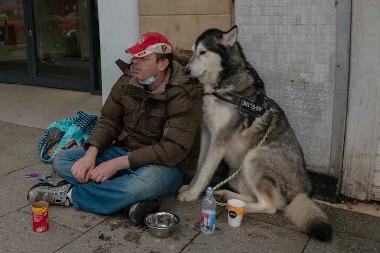 A homeless man and his dog on the streets of Stirling during the COVID-19 pandemic.
