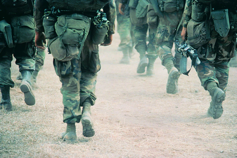 Troops marching in the dessert
