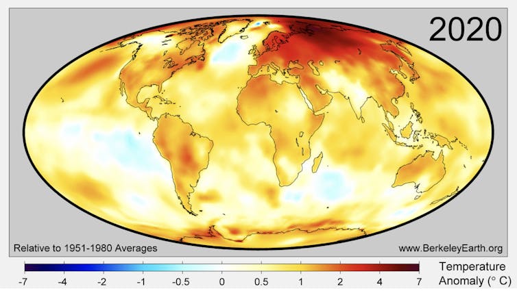 Una mappa che mostra quali parti del mondo si stanno riscaldando più velocemente di altre.