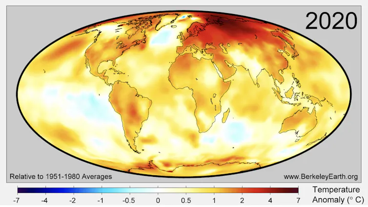 A map showing which parts of the world are warming faster than others.