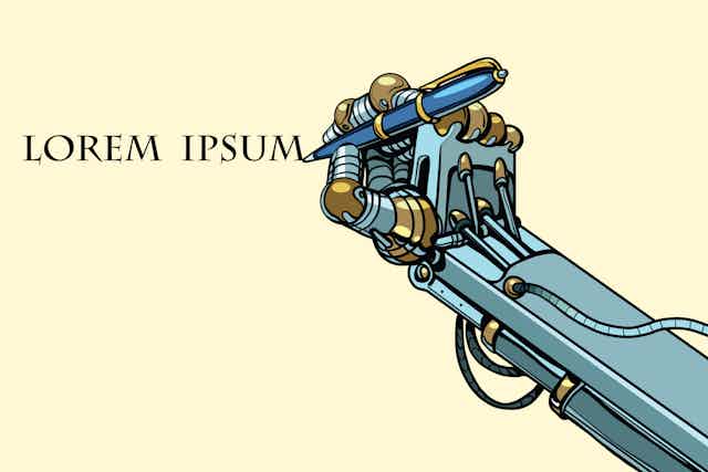 Robot hand writes "lorem ipsum"
