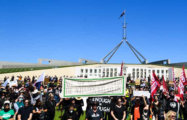 Women's march on the national parliament in Canberra