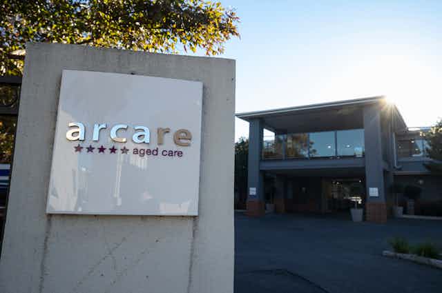 A sign outside Arcare Aged Care