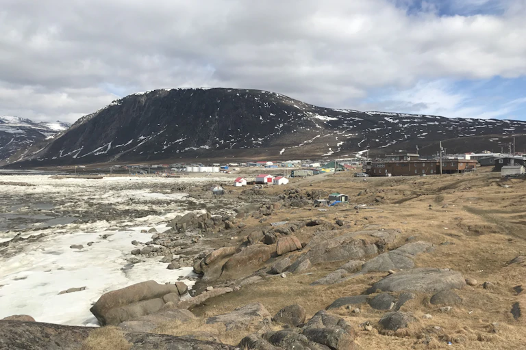 A town in a northern landscape.