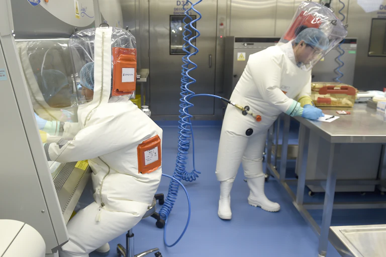 Researchers at the Wuhan Institute of Virology in 2017.