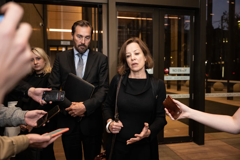 Jo Dyer speaking to media outside the Federal Court of Australia in Sydney,