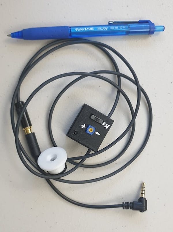 Miniature microphone, amp box and cord