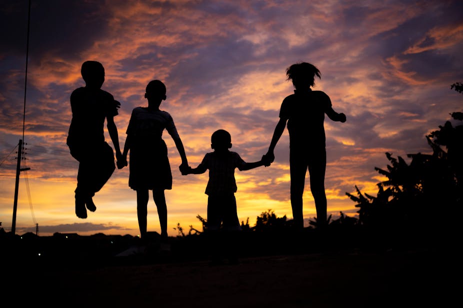 Silhouette image of kids-out door concept.