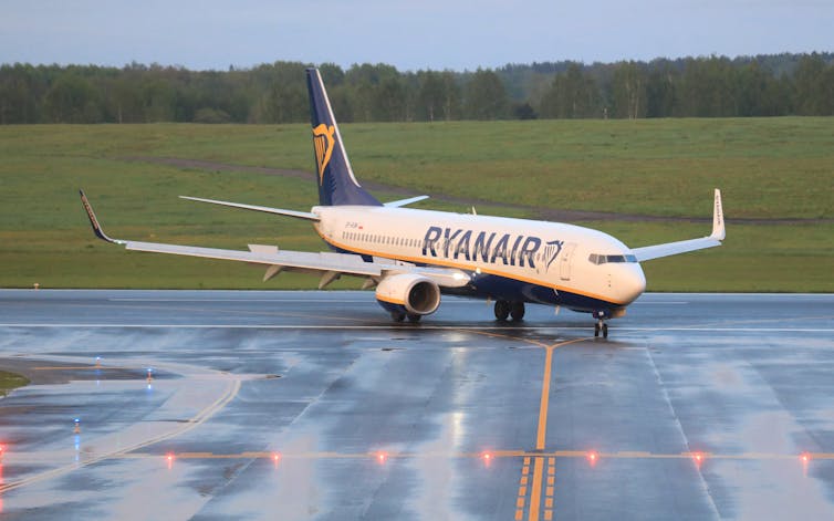 A Ryanair plane on a runway