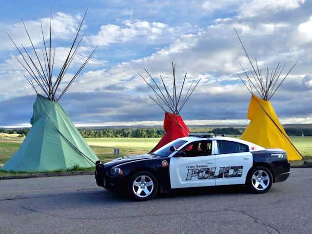 A Crow Nation Police car on Crow Nation land