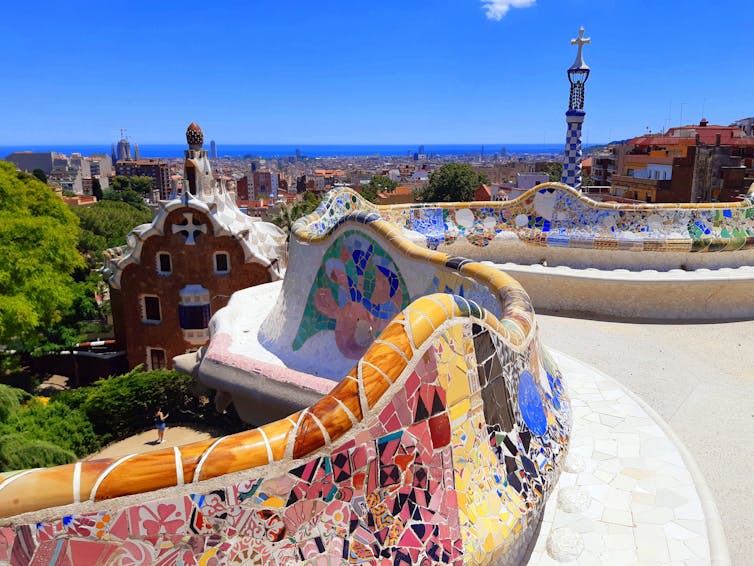 colourful tiled benches and curves