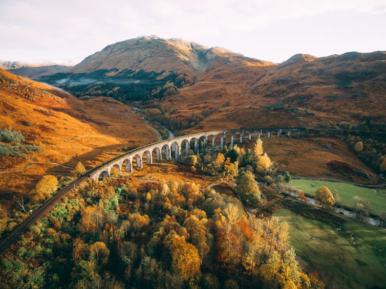 The Glenfinnan train viaduct near Fort William in Scotland