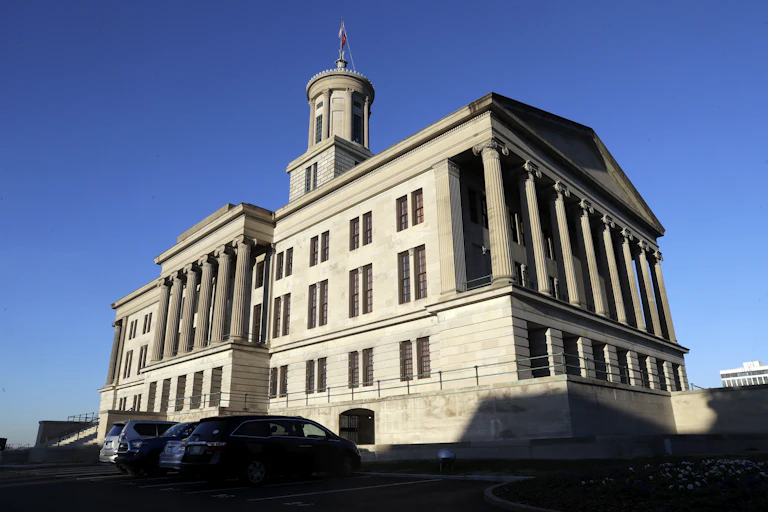 The Tennessee State Capitol under clear sky.