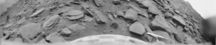 Black and white photo showing a rocky surface of Venus.